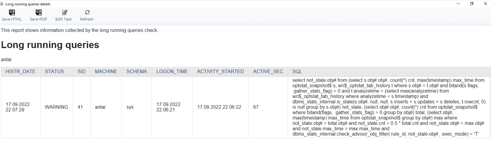 See information about a SQL query.