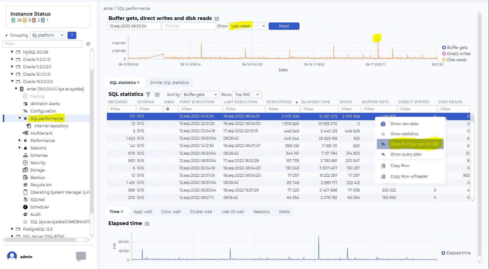Drill down and select the specific time stamp to find problem queries. 