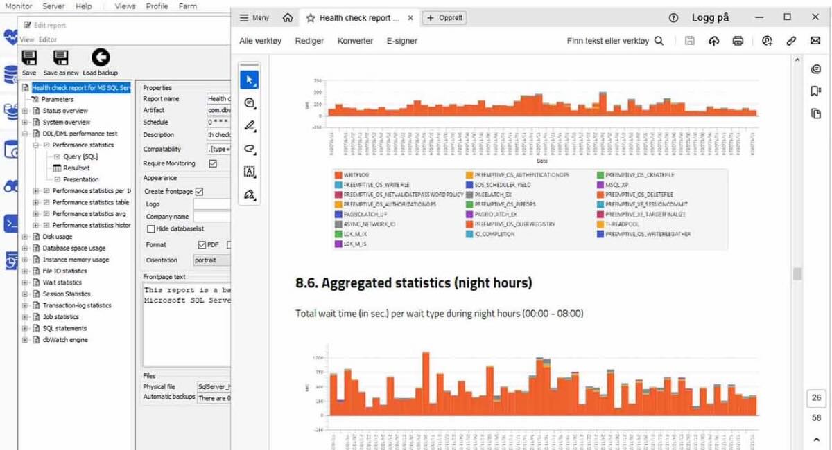 Example of a database health report