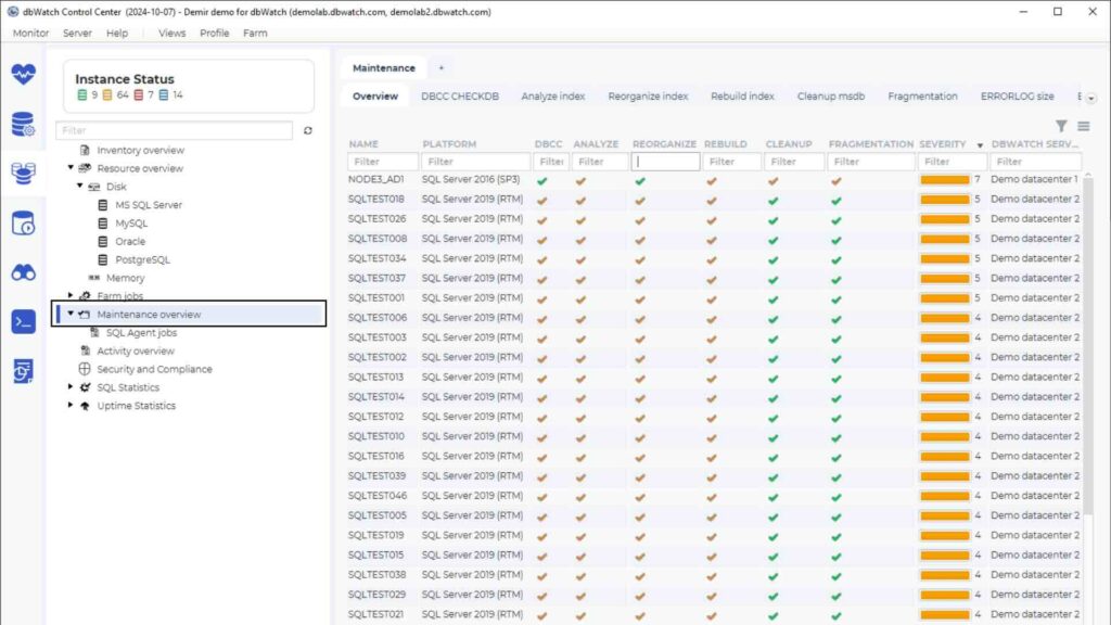 A screen shot of sql maintenance plan in dbWatch.