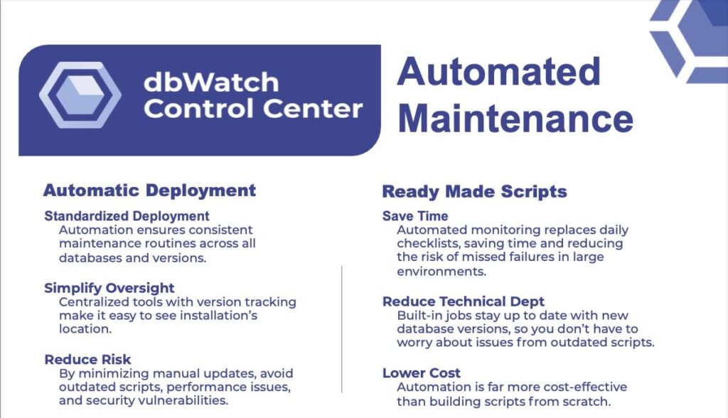 Sample of the product sheet for the automated maintenance package.