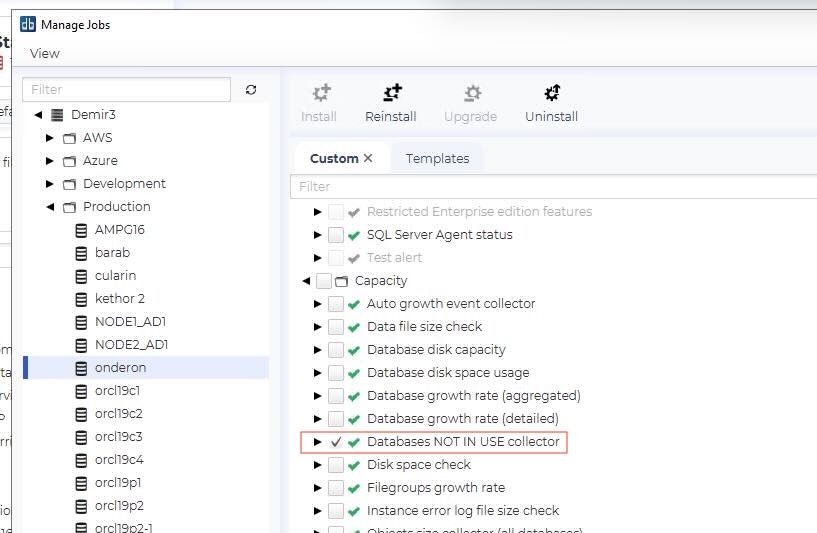 How dbWatch works for database decommissioning, screenshot of where to turn on the databases not in use collector.